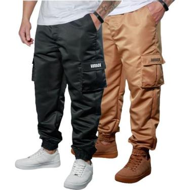 Imagem de Kit 2 Calça Jogger Bolsos Cargo Corta Vento Masculina Skate - Hunter C