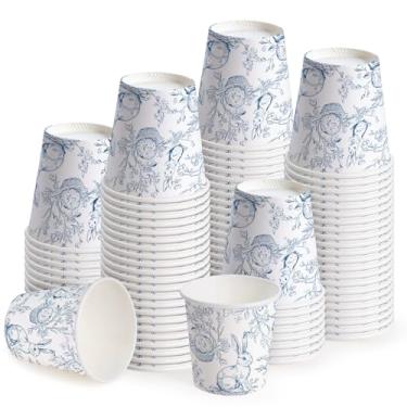 Imagem de WRAPAHOLIC Copos de papel de Páscoa de 85 g – Pacote com 100 copos descartáveis para banheiro com design de coelhinho azul, pequeno copo para enxaguante bucal para enxágue de escova de dentes