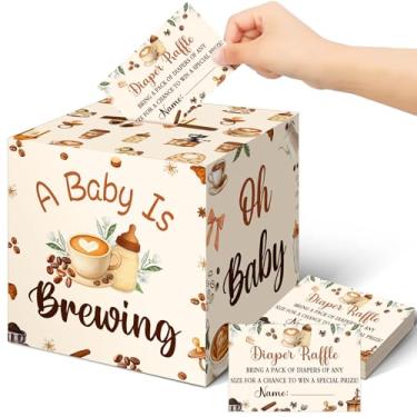 Imagem de Teling 51 peças de bilhetes de sorteio de fraldas com caixa de cartão, decorações de chá de bebê, caixa de suporte de revelação de gênero para festa de sorteio de fraldas para meninas e meninos (grãos