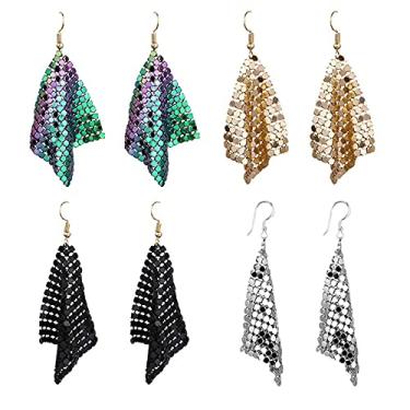 Imagem de coadipress Brincos pendentes longos com franjas de malha de metal para mulheres meninas pingentes leves modernos disco vintage colorido longo brincos de gancho para noivas joias de casamento, Zinco, desconhecido