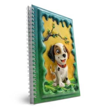 Imagem de omatek smart technologies Caderno espiral A5 – Caderno espiral de capa dura fofo com capa brilhante 3D, 80 folhas – Caderno escolar para crianças, meninas e meninos, caderno de presente – Cachorrinho