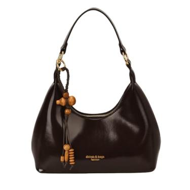 Imagem de SHENHE Bolsa de ombro feminina de couro PU crescente Hobo com berloques de bolsa, Marrom, One Size