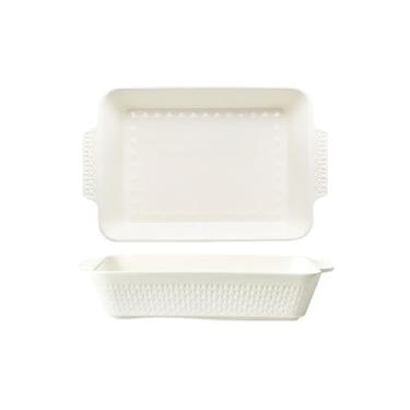Imagem de Caçarola Assadeira Assadeira de Arroz Assado com Queijo Assado Assado Panela Cerâmica Grande Orelha Dupla Retangular Forno Micro-ondas Cozinha (Branco)