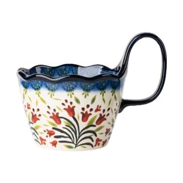 Imagem de Moqidadii Tigela de sopa de cerâmica de 740 ml com alça – Tigela de cerâmica floral feita à mão para cereais e ramen – Tigela decorativa grande para micro-ondas e lava-louças para uso diário ou