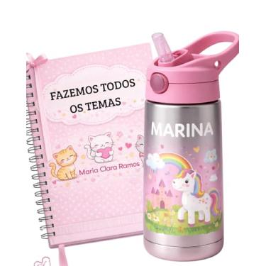 Imagem de Garrafa de Alumínio Personalizada 500ml + Agenda Escolar Personalizada, Kit Escolar Infantil Volta ás Aulas