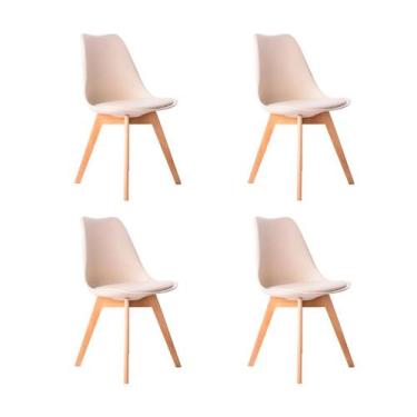Imagem de Kit 04 Cadeiras Leda Eames Jantar Cozinha com Assento Estofado Creme -