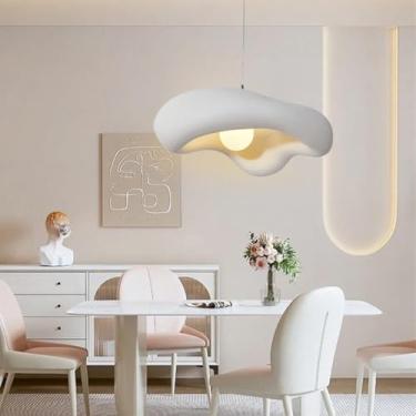 Imagem de Luminária pendente Wabi-sabi E27, estilo nórdico moderno, com cúpula em imitação de pedra, lustre criativo em formato de flor para quarto, sala de estar, sala de jantar e cozinha (branco, 30