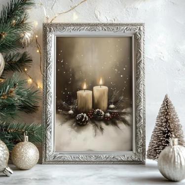 Imagem de Pôster vintage com impressão de Natal, velas de Natal, arte de parede, arte em tela, decoração de parede, impressões, pintura, impressões, imagem, Natal, decoração de casa, sem moldura