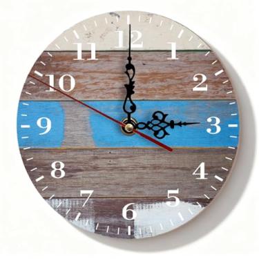 Imagem de Relógio de parede de madeira rosa, silencioso, sem tique-taque, operado por bateria para quarto, sala de estar, cozinha – design rústico macio, 19 cm