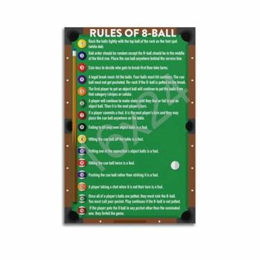 Imagem de PENCHAIN Rules of 8 Ball Pool Eight Billiards Table Game Cue Room Chart Art Poster Wall Art Canvas Estética 12 x 18 polegadas (30 x 45 cm) Estilo sem moldura