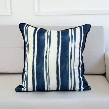 Imagem de Capa Almofada Linhão Listras Azuis 45x45 Azul - AMOFADAS