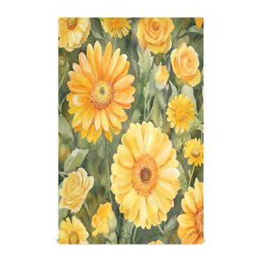 Imagem de xigua Conjunto de 1 panos de prato de cozinha de margaridas amarelas em aquarela, toalhas de cozinha macias e altamente absorventes de secagem rápida para limpeza de pratos e limpeza à mão, 71 x 45 cm