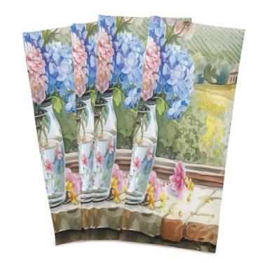 Imagem de xigua Conjunto de 4 panos de prato de cozinha de flores vintage, toalhas de cozinha macias altamente absorventes de secagem rápida para limpeza de pratos e limpeza manual, 71 x 45 cm