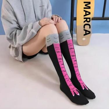 Imagem de Meias Longas Divertidas Com Estampa De Pata De Galinha Para Mulheres, 