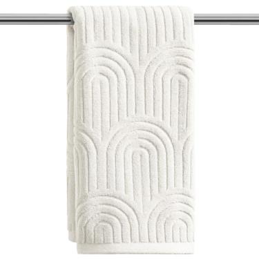 Imagem de Artoid Mode 1 peça de toalhas de mão brancas 3D arqueadas jacquard para banheiro, 100% algodão macio absorvente toalha de decoração de banheiro, 14,7 x 29,5 polegadas