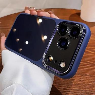 Imagem de Capa de luxo rígida em acrílico transparente para iPhone 17 Air 13 14 15 16 17 Pro Max Plus 12 11 com película protetora para lente e resistente a impactos, azul, para iPhone 15 Pro Max.