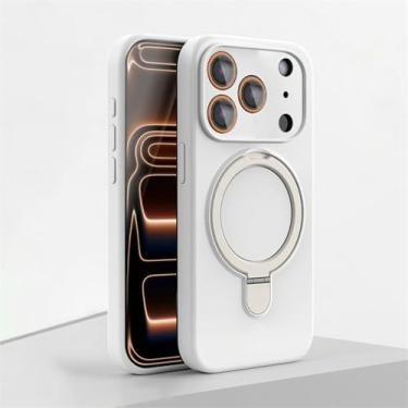Imagem de Capa magnética de silicone para iPhone 17, 16, 15, 14, 13, 11, 12 Pro Max e Air com suporte integrado e anel de fixação, compatível com iPhone 14, 15, 16 Plus, branca. Também compatível com iPhone 12