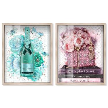 Imagem de Blush Parisian Glam Shadowbox Print Glam Wall Decor Conjunto de 2 por Art Remedy, moldura loira, 43 x 53 cm