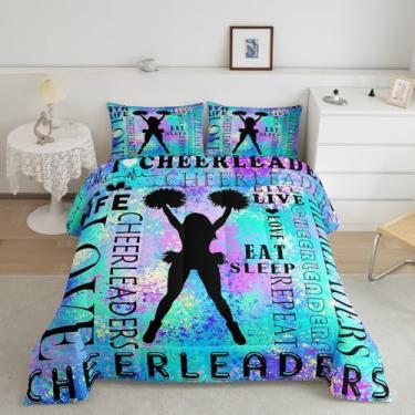 Imagem de Feelyou Cheer Jogo de cama casal infantil dançarina edredom capa de edredom para meninos meninas adolescentes azul respirável macio leve microfibra