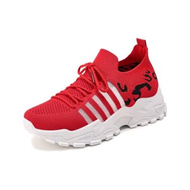 Imagem de Huwzder Tênis feminino com estampa de leopardo, casual, moderno, para caminhada, tênis de corrida esportivo confortável, Vermelho, 40