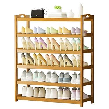 Imagem de Prateleira de sapato, organizador de sapato, 6 níveis, sapateira de bambu estreita para corredor, espaço pequeno, suporte de armazenamento de sapatos de grande capacidade, suporte de armazenamento de