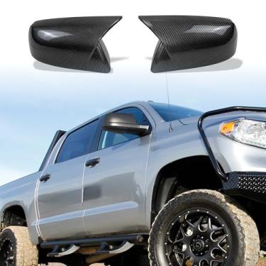 Imagem de WANGDUOYU Capas de espelho traseiro compatíveis com Toyota Tundra Sequoia 2007-2021/2008-2020, capas decorativas de espelho retrovisor preto brilhante (fibra de carbono Tundra 07-21)
