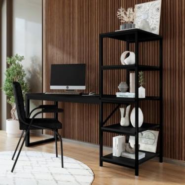 Imagem de Mesa Inovare Escrivaninha com 5 Prateleiras em MDF e Aço Preto para Estudo e Home Office
