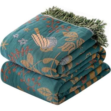 Imagem de Cobertor King para sofá de cama, colcha macia reversível 100% algodão orgânico, pássaros e florais, cobertores leves e respiráveis, 228 cm × 262 cm, extra grande, para 3 4 lugares com borlas