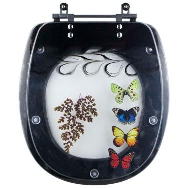 Imagem de Tampa De Vaso Poliéster Decorada Borboleta Aspen Preto Para Louça Deca