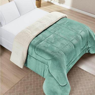Imagem de Edredom Queen Coberdrom Dupla Face Sherpa Mantinha Everest Cor Verde Agua
