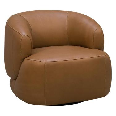 Imagem de Poltrona Decorativa Giratória Orgânica Para Sala Living Begur L06 Couro Caramelo - Lyam Decor