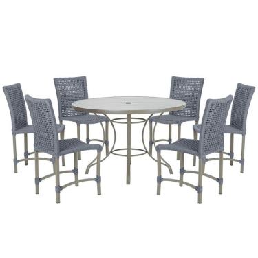 Imagem de Mesa Ascoli 120 Cm Com 6 Cadeiras Cannes De Alumínio Trama Prata