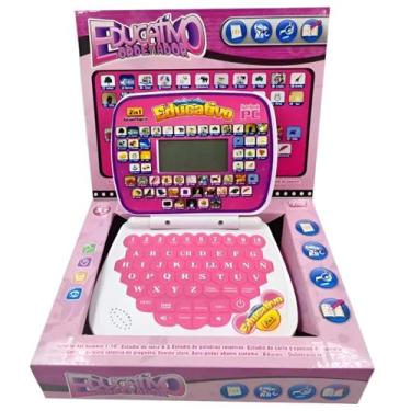 Imagem de Notebook Infantil Educativo Rosa Brinquedo Didático em Inglês e Espanh