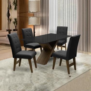 Imagem de Conjunto Mesa Preto Dubai 1,35M Mdf Com 4 Cadeiras Castanho