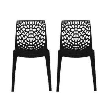 Imagem de Kit 2 Cadeiras Coral Gruvyer Jantar Cozinha Gourmet Preto - Plastic Ch