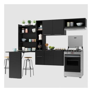 Imagem de Armário De Cozinha Compacta Com Mesa Dobrável Sofia Multimóveis V2007 Preto Preto