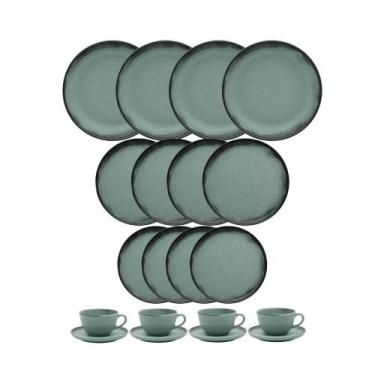 Imagem de Jogo De Pratos Aparelho De Jantar Porcelana 20 Peças Oxford Verde Pací