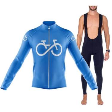 Imagem de Kit Camisa Bretelle Longo Bike Forever Azul Dryfit Ciclismo -, Preto, 