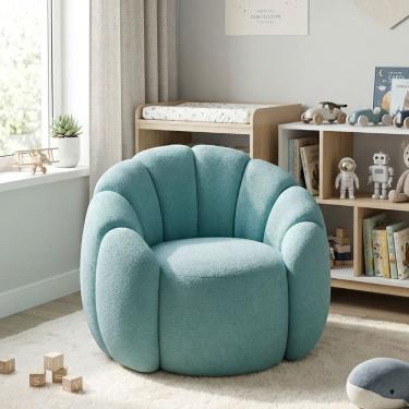 Imagem de Poltrona Decorativa Curva Orgânica Serena Bouclê Azul Turquesa - Montanari`s Decor