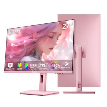 Imagem de CUNPU Monitor Gamer Rosa Pastel De 27 Polegadas Qhd 2560X1440 180Hz 1Ms Gtg Fast Ips, 90% Dci-P3, Sincronização Adaptável, Alto-Falante Integrado, Suporte Ajustável Em Altura/Giro/Inclinação/Pivô,