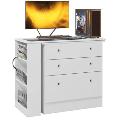 Imagem de Cômoda 3 Gavetas com Mesa Giratória Branco - Qmovi