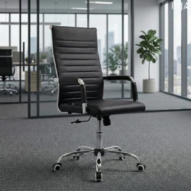 Imagem de Cadeira Escritorio Presidente Esteirinha Preto Verita Rija Preto Couro