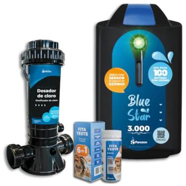 Imagem de KIT Completo Gerador de Ozônio Blue Star 3000 com Dosador de Cloro e Fita Teste Para Piscina de até 100.000 Litros
