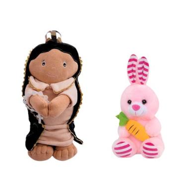 Imagem de Kit Boneco Jesus de Pano Antialérgico Religioso + Coelho de Pelúcia Br