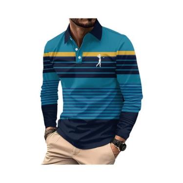 Imagem de Camisa Polo Listrada De Manga Longa Para Homens, Com Botão De Alta Qua