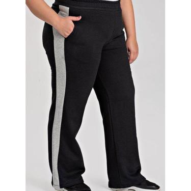 Imagem de Calça Feminina Plus Size Wed Leg Moletom Faixa Lateral Cós com Elástico Bolsos Funcionais - Serena-Feminino