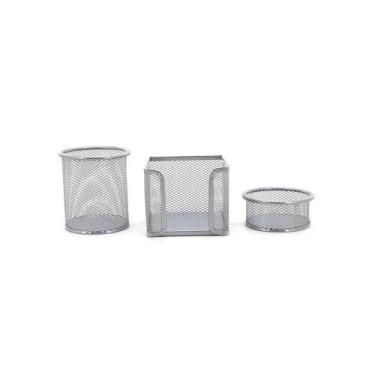 Imagem de Kit Escritório Le Organizador de Mesa Aramado Prata 3 Peças, UNICA