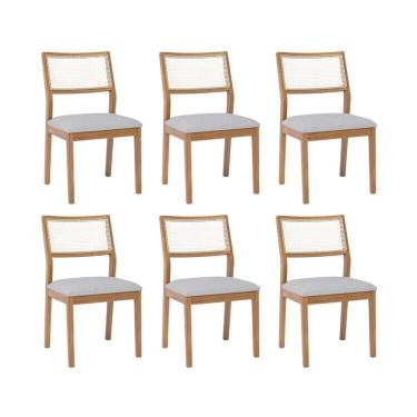 Imagem de Kit 6 Cadeiras para Sala de Jantar Estofadas Bella Madeira/cinza