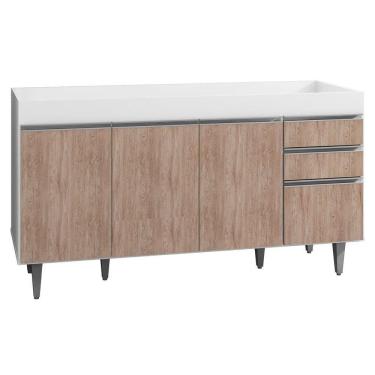 Imagem de Balcão Pia 150cm 4 Portas 2 Gavetas Branco/Castanho