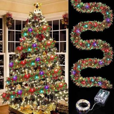 Imagem de Guirlanda De Natal Metálica Brilhante Com LED, Espessa E Pendurável Pa